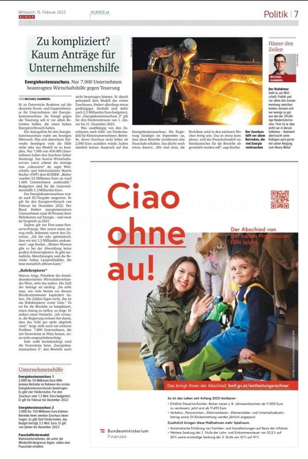 Ein Zeitungsartikel vom Kurier. 